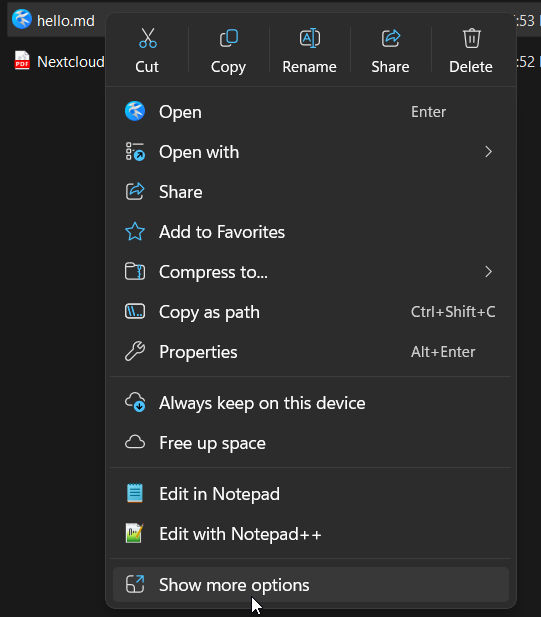 Contextual menu in Explorer